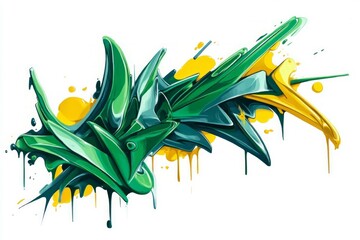 Vivid green graffiti with dynamic flowing style. Neural network AI generated