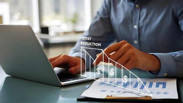 Strategic Cost Reduction: Businessman Optimizing Company Expenses, Decreasing Costs, Budget Management, Financial Savings, Economic Recession, Low    