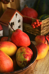 RED WILLIAM PEARS. Known for its stunning deep red skin and soft, buttery texture. These sweet pears have red freckles, reminiscent of a Rainbow trout's skin