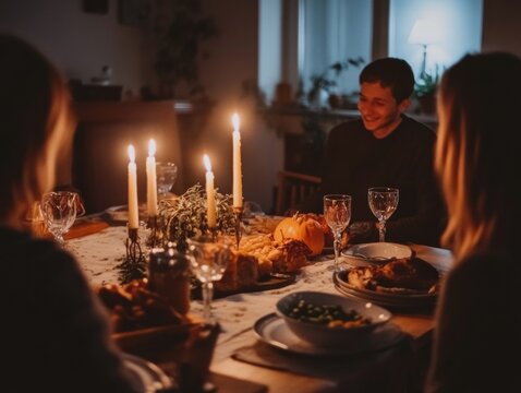 A gluten-free family dinner, in a cozy dining room, promoting safe and inclusive eating for all members