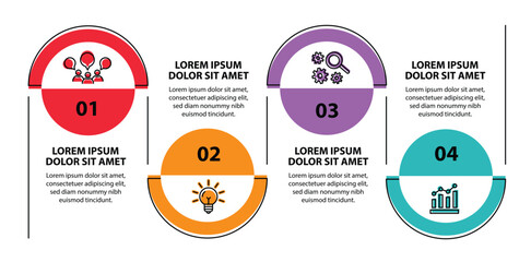 4 steps infographic template with 4 options. Flowchart that can be used for business report, data visualization and presentation. Timeline infographic elements vector illustration.