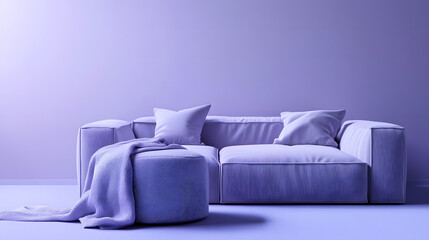 Purple-themed room with plush seating.