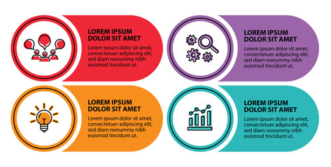 4 steps infographic template with 4 options. Flowchart that can be used for business report, data visualization and presentation. Timeline infographic elements vector illustration.