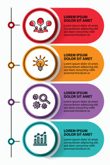 4 steps infographic template with 4 options. Flowchart that can be used for business report, data visualization and presentation. Timeline infographic elements vector illustration.