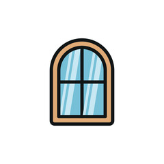 Window home icon represents comfort and architecture, perfect for real estate designs, interior decor themes, and housing illustrations.