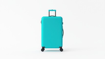 Obraz premium Bright teal suitcase ready for travel adventures! Perfect for a weekend getaway or a longer trip.