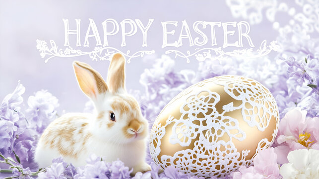 Happy Easter Poster. Rabbit and Egg concept. Aseason of rebirth and new beginnings. Easter celebrations poster art. 