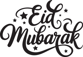 Ornate Eid Mubarak Typography with Crescent and Star Motif