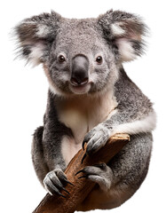 Fototapeta premium Australian Icon, Koala on Branch, Isolated on Transparent Background