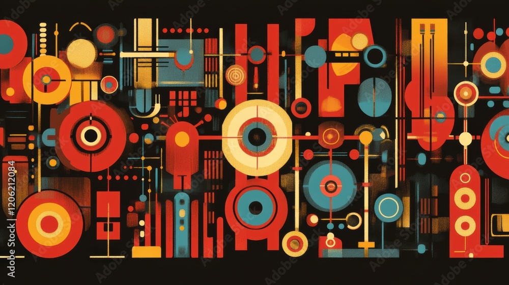 Poster abstract geometric patterns in vibrant colors, showcasing dynamic shapes and lines for design use