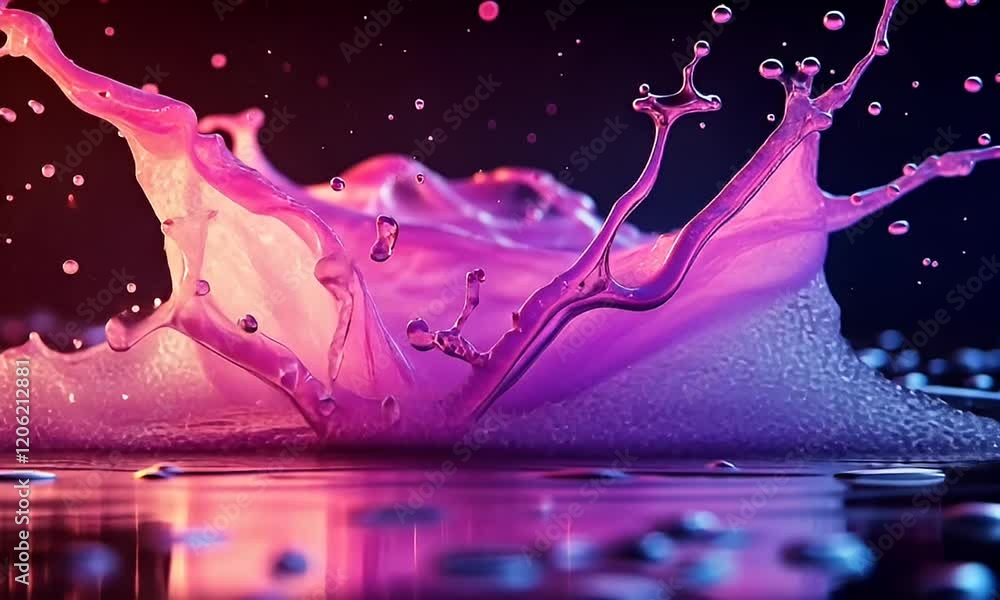Canvas Prints vibrant splash of pink liquid creating dynamic shapes against a dark background with reflections and