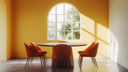 Fototapeta premium Bright cozy dining space with sunlight