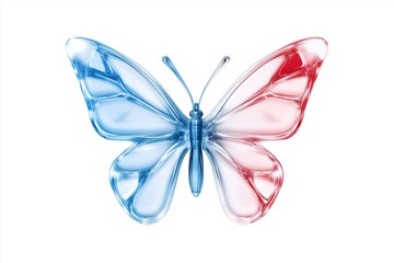 Fototapeta premium Glass butterfly in blue and red on a white background. Abstract representation of beauty and creative design.