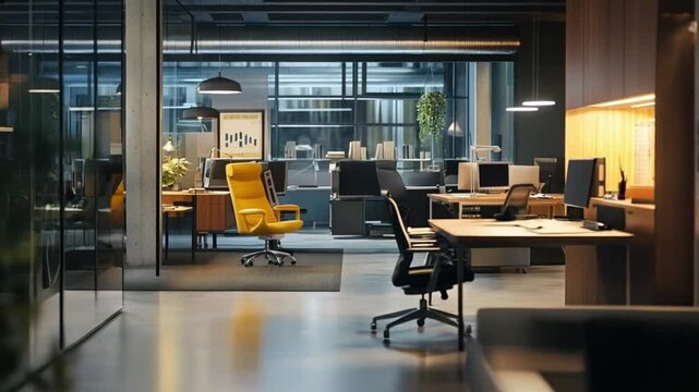 Quiet office scene, smooth repeating motion for background video animation.