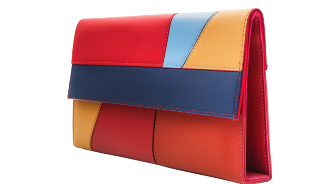 Colorful modern woman clutch bag on transparent background