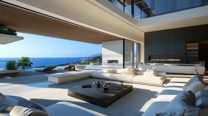 Fototapeta premium Stylish open living space with ocean breeze.