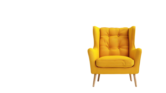 Minimal yellow modern armchair on transparent background 