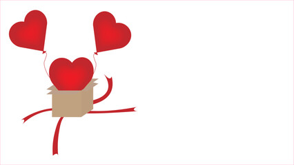 It's a gift box with hearts flying out of it on red ribbons. The concept of Valentine's Day, March 8th, family Day. A place for your text