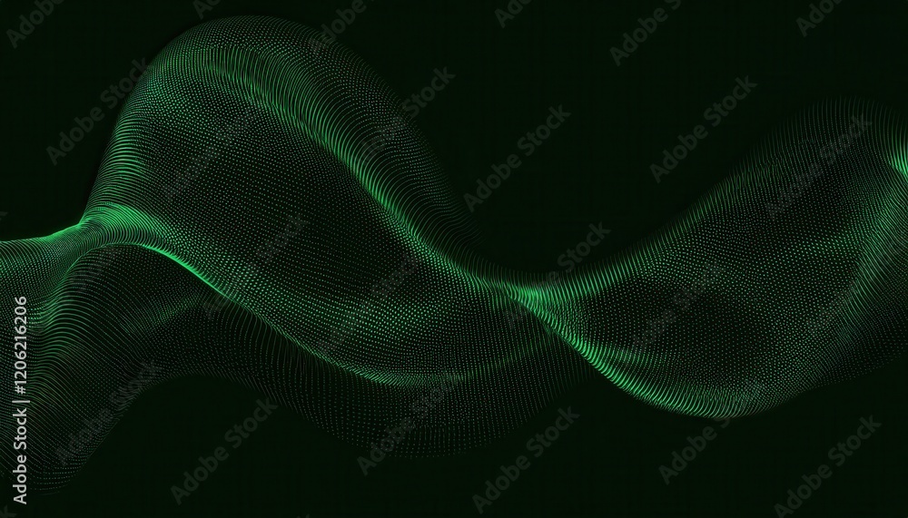 Aufkleber dynamic green particle wave in dark space, digital flowing motion, abstract energy pattern for technology or design themes