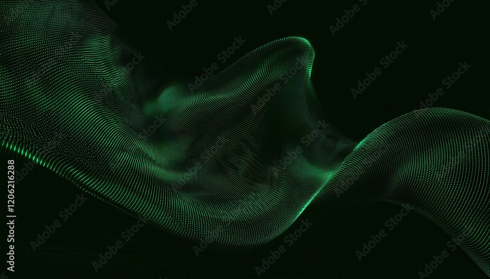 Leinwandbilder dynamic green particle wave in dark space, digital flowing motion, abstract energy pattern for technology or design themes