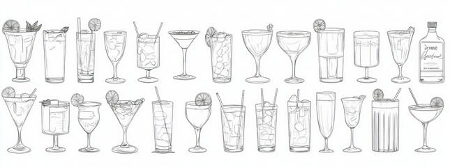 Fun hand drawn cocktails. Superior for menus and prints - modern design