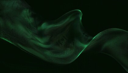 dynamic green particle wave in dark space, digital flowing motion, abstract energy pattern for technology or design themes