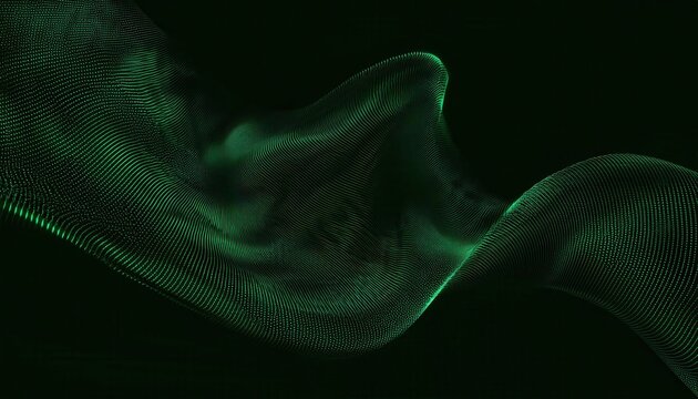 dynamic green particle wave in dark space, digital flowing motion, abstract energy pattern for technology or design themes