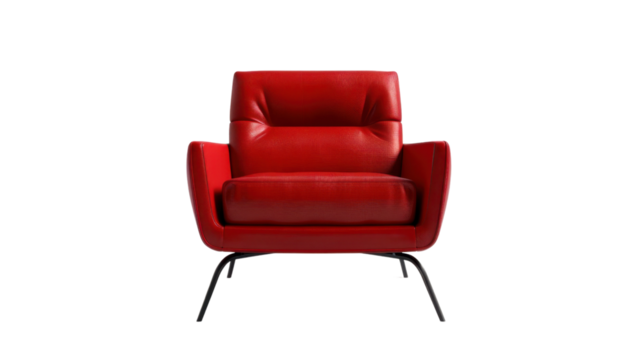 Minimal red modern armchair on transparent background 
