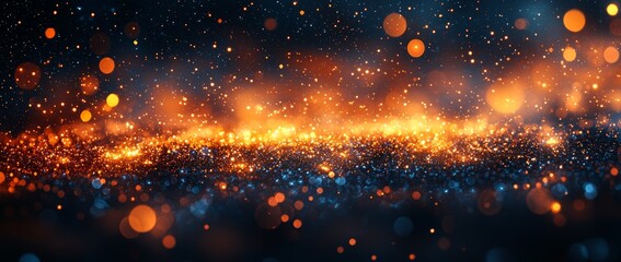 Obraz premium An abstract design showcases orange bokeh lights on a dark background, generating a festive and vibrant atmosphere that feels warm and lively, perfect for celebrations