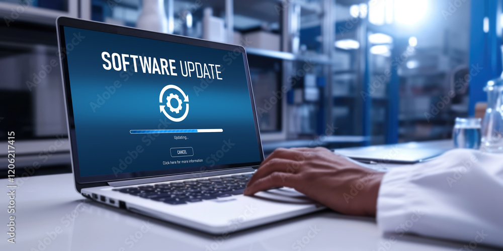 Poster software update on computer for brisk version of device software upgrade