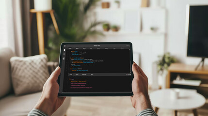 Software development programming on computer screen for brisk application and program coding
