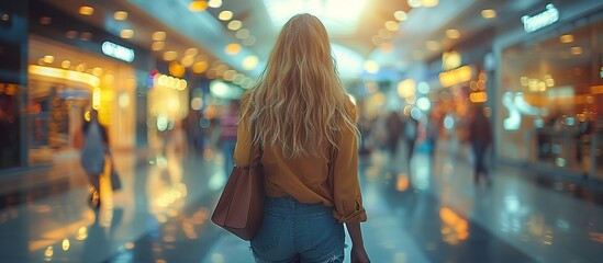 A Lone Woman Strolling Through a Shopping Mall