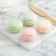 Fototapeta premium Colorful macarons on a marble countertop