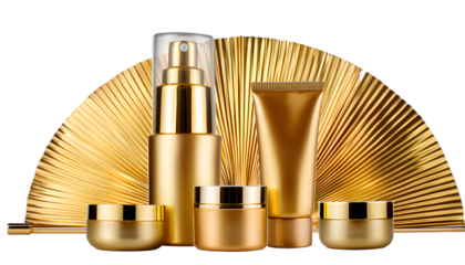  set of gold color cosmetic product cut out design
