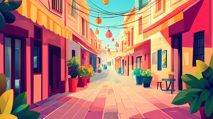 Obraz premium Retro urban style with bold colors close up individuality theme whimsical overlay street market backdrop. Whimsical Market. Illustration