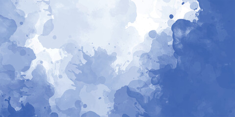 Blue watercolor paint wall background clear air no pollution skyscape blue sky background with white clouds. panorama

