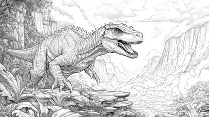 Naklejka premium Majestic dinosaur in a lush valley ready for color exploration and creativity