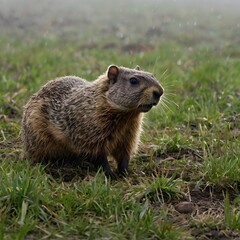 Fototapeta premium image of a marmot standing on the grass