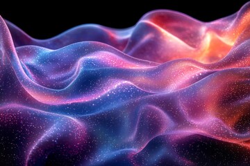 Abstract 3D fabric that is both iridescent and holographic, with a colorful rainbow glow