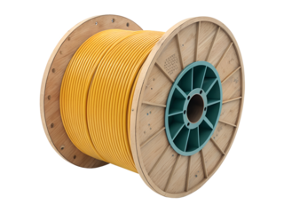 Yellow Network Cable on Wooden Spool. PNG