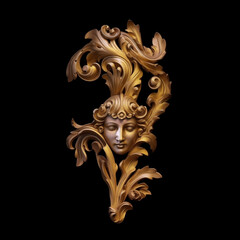 rococo golden decoration with the face of a woman