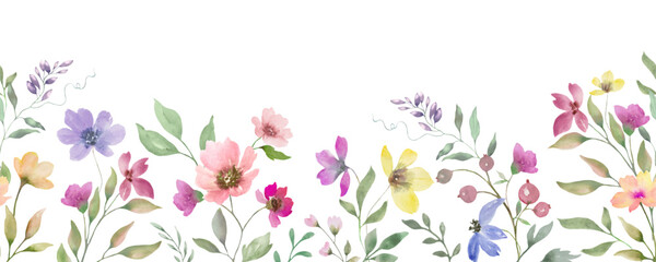 Seamless watercolor border. Hand drawn illustration isolated on white background. Vector EPS.