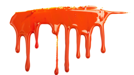 Melting drops colorful orange paint on transparent background 