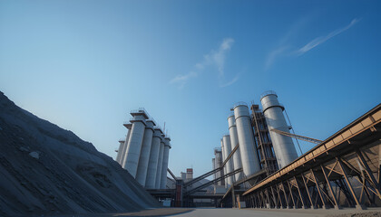 Obraz premium Industrial Cement Plant Silo Complex Modern Factory Exterior Large Scale Manufacturing Bulk