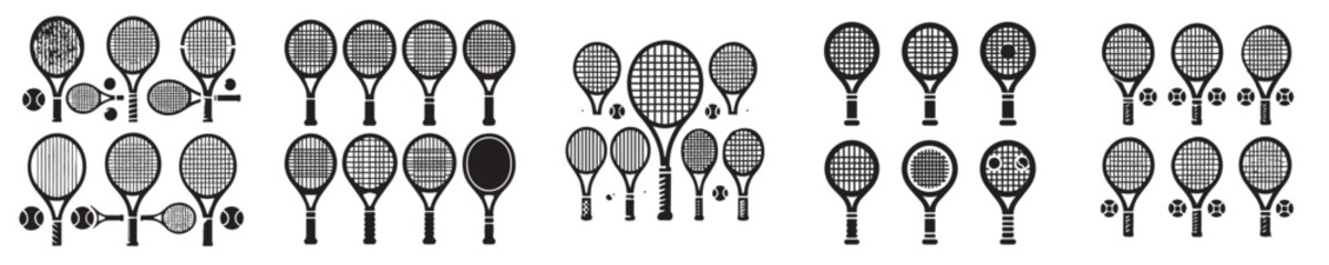 set of tennis racket silhouette vector icons