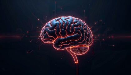 Artistic rendering of a human brain with glowing red circuit pathways, symbolizing the fusion of human cognition and artificial intelligence technology.
