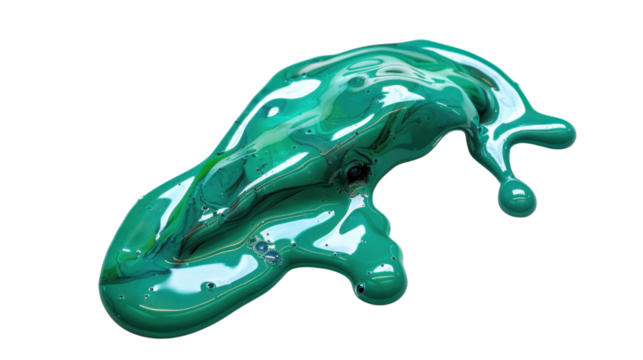 
melting drops colorful green paint on transparent background 