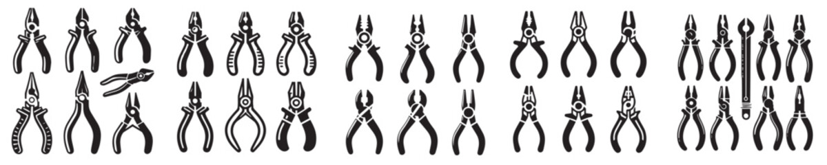 collection of pliers silhouette vector icons