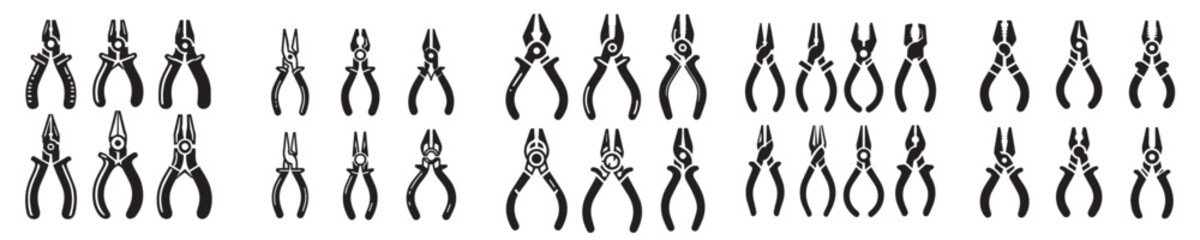 collection of pliers silhouette vector icons