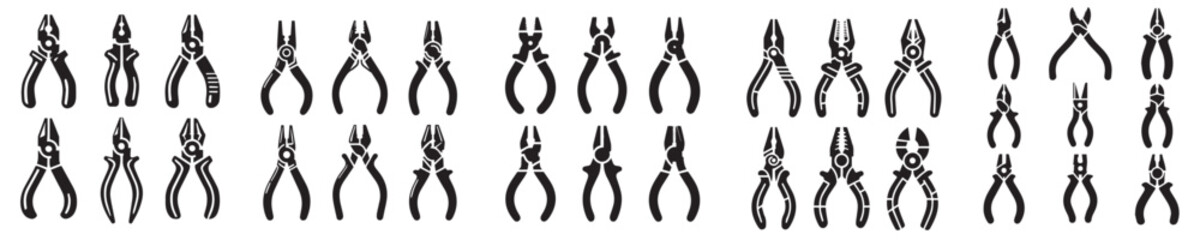 collection of pliers silhouette vector icons